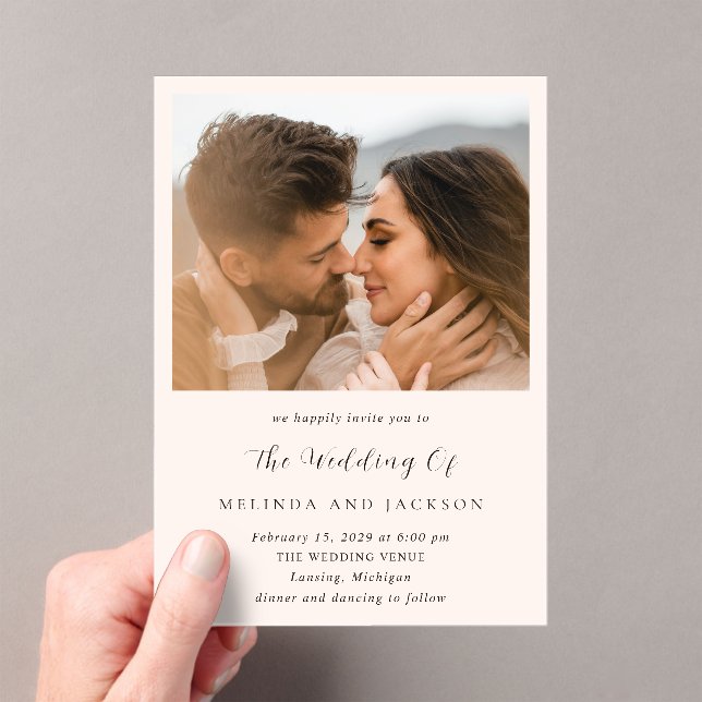 Modern Earthy Neutral Photo Wedding Acrylic Invitations (Insitu (Handheld))