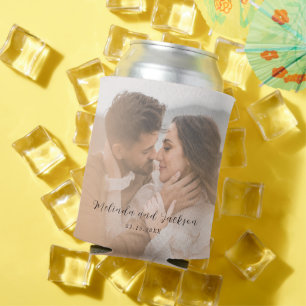 Modern Earthy Neutral Photo Wedding Can Cooler