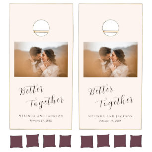 Modern Earthy Neutral Photo Wedding Cornhole Set