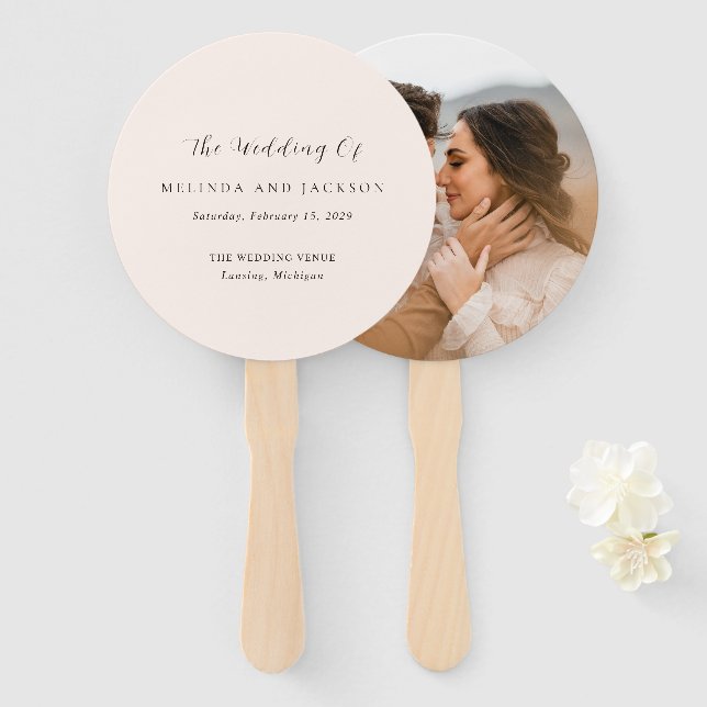 Modern Earthy Neutral Photo Wedding Hand Fan (Front and Back)