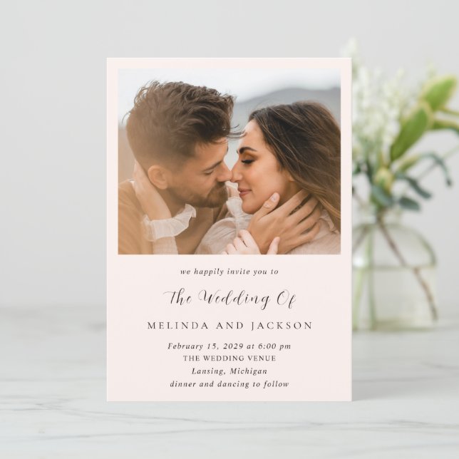 Modern Earthy Neutral Photo Wedding Invitation (Standing Front)
