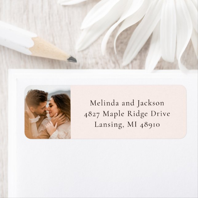 Modern Earthy Neutral Photo Wedding Label (Insitu)
