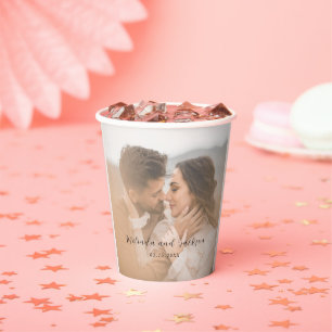 Modern Earthy Neutral Photo Wedding Paper Cups