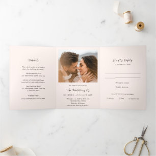 Modern Earthy Neutral Photo Wedding Tri-Fold Invitation