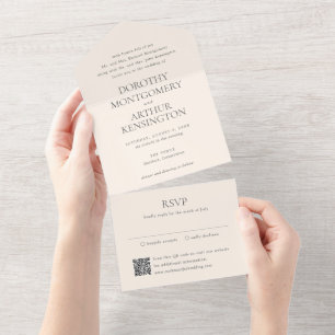 Modern Earthy Neutral QR Code Elegant Wedding All In One Invitation