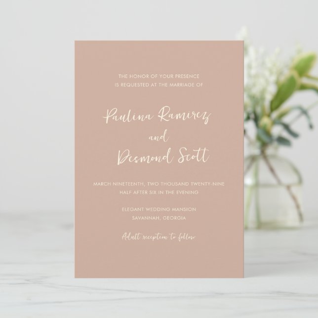 Modern Earthy Neutral Simple Wedding Invitation (Standing Front)