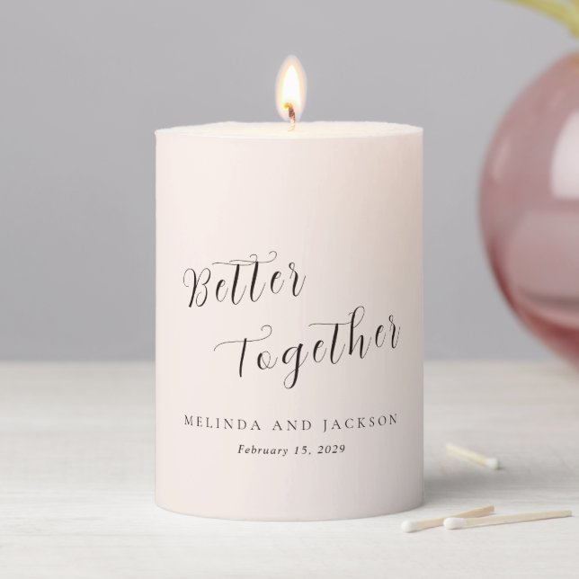 Modern Earthy Neutral Wedding Pillar Candle (In Situ)