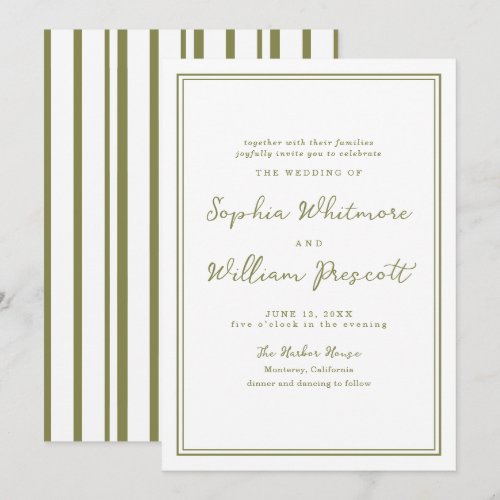 Modern Earthy Olive Green Wedding Invitation