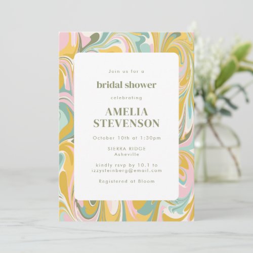 Modern Earthy Pastel Abstract Marble Bridal Shower Invitation