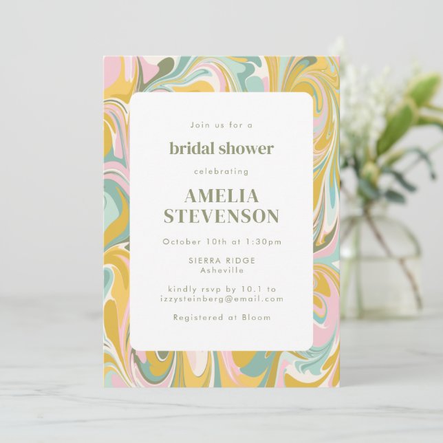 Modern Earthy Pastel Abstract Marble Bridal Shower Invitation (Standing Front)