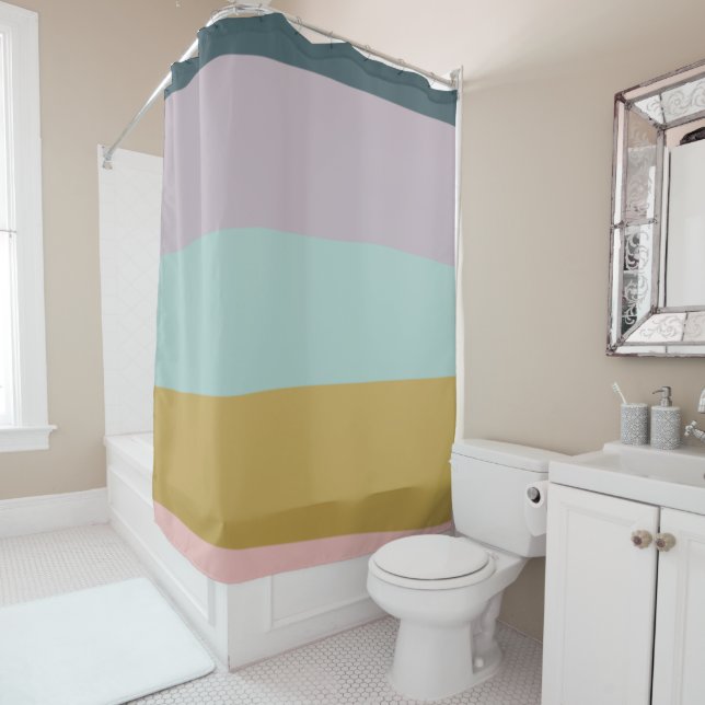 Modern Earthy Pastel Striped Abstract Color Block  Shower Curtain (In Situ)