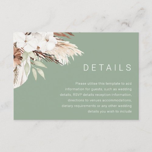 Modern Earthy Sage Boho Wedding Details Enclosure Card