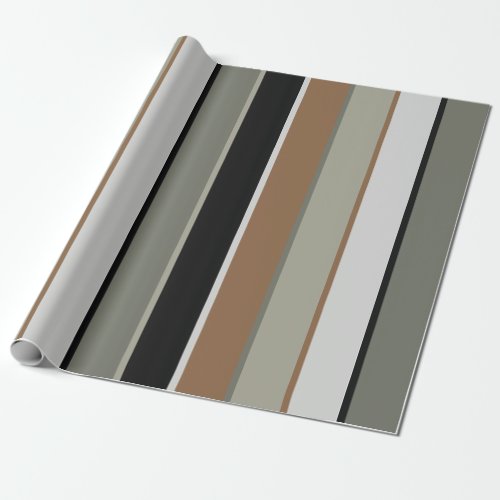 Modern Earthy Stripes Green Black Brown Wrapping Paper