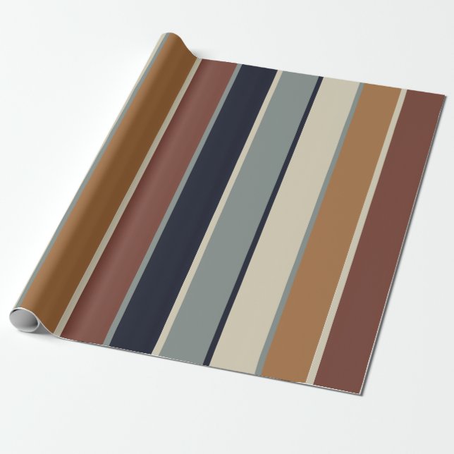Modern Earthy Stripes Rust Green Navy Burgundy Wrapping Paper (Unrolled)