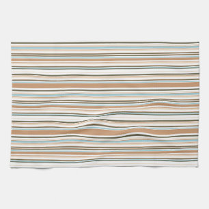 Modern Earthy Stripes with Blue Accent Kitchen Towel