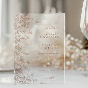 Modern Earthy Terracotta Boho Leaves Wedding Acrylic Invitations