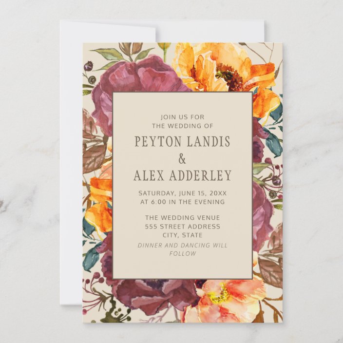 Modern Earthy Tone Rust Orange Tan Floral Wedding Invitation | Zazzle.com