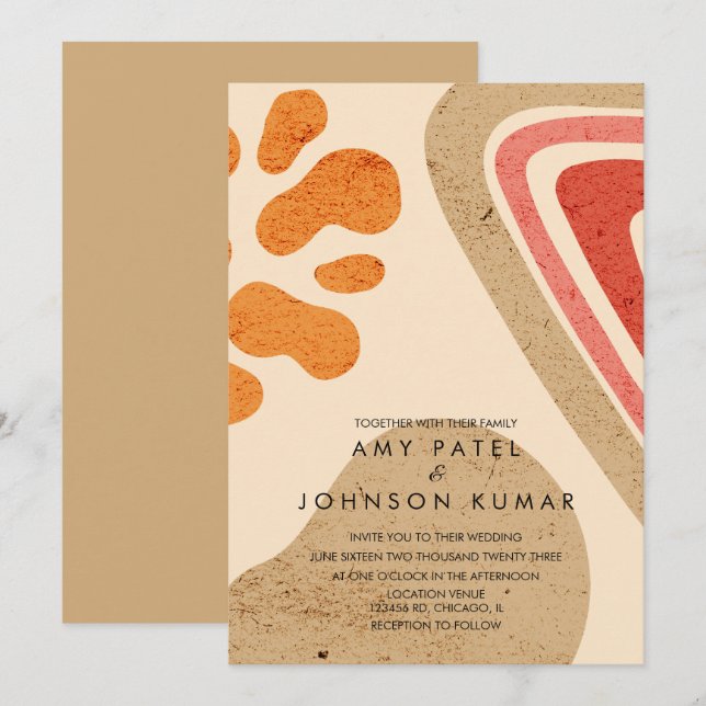 Modern Earthy Tone Shapes Burnt Orange Wedding  Invitation (Front/Back)