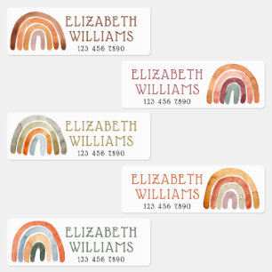 Modern Earthy Tone Watercolor Rainbows Kids' Labels