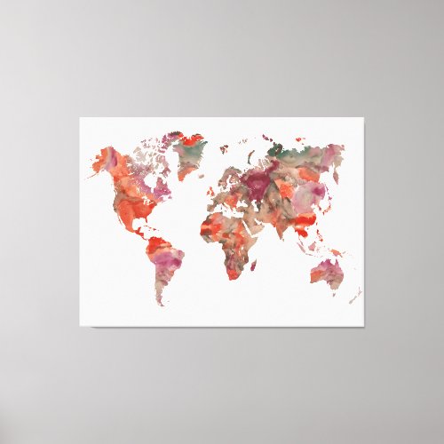 Modern Earthy toned color Watercolor World Map Canvas Print