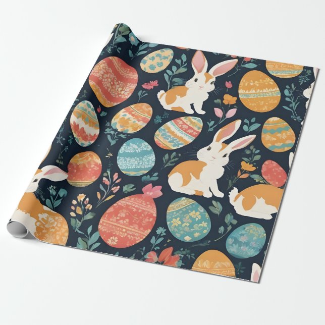 Modern Easter Bunny Collection Wrapping Paper (Unrolled)