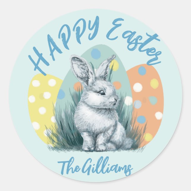 modern easter bunny colorful classic round sticker (Front)