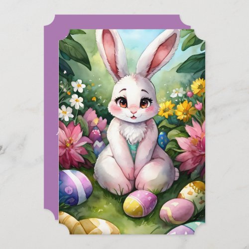 Modern Easter Bunny Eggs Floral Lavender Boho Chic Invitation