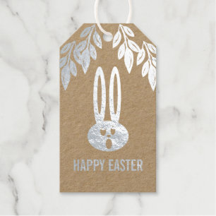 Modern Easter Bunny Rabbit Silver  Foil Gift Tags
