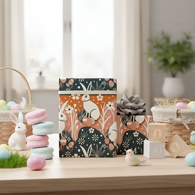 Modern Easter Bunny Wrapping Paper (Cute Easter bunny gift wrap with spring florals for festive baskets and treats.)