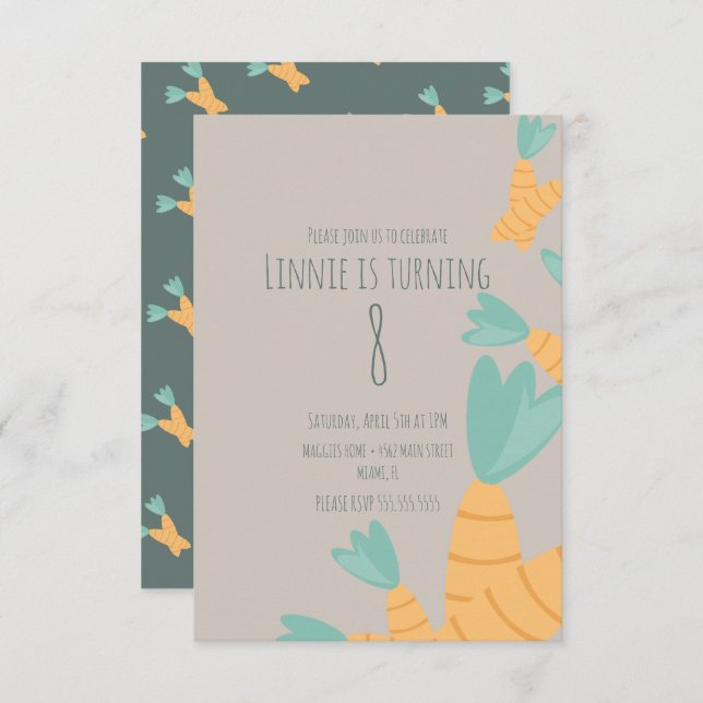 Modern Easter Carrot Bunch Birthday Invitation (Front/Back)