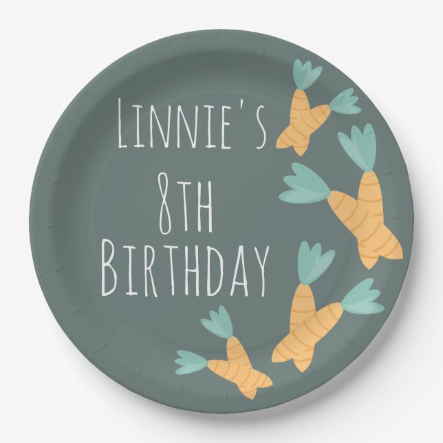 Modern Easter Carrot Bunch Birthday Paper Plates (Front)