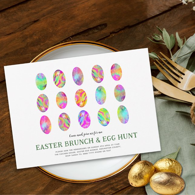 Modern Easter Egg Hunt Brunch Colorful Watercolor Invitation (Modern Easter egg hunt spring brunch colorful easter egg art elegant garden party invitation)