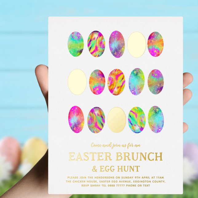 Modern Easter Egg Hunt Spring Brunch Gold Foil Invitation (Stylish Easter brunch and egg hunt gold foil invitation )