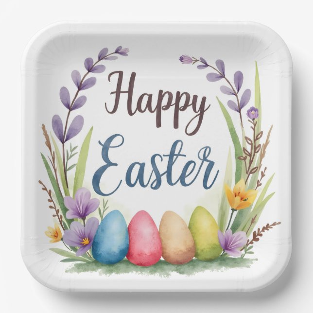 Modern Easter Eggs Beautiful Collection Paper Plates (Front)