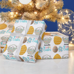Modern Easter Eggs Pattern Customized Name Wrapping Paper