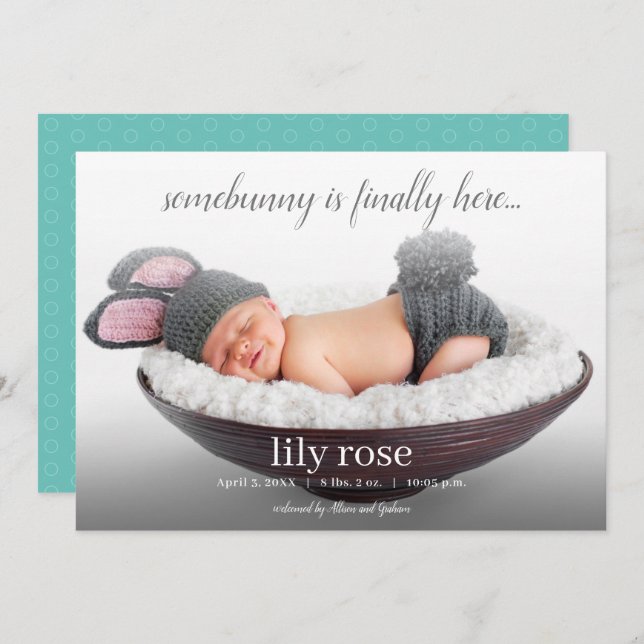 Modern Easter Spring Bunny Birth Announcement (Front/Back)