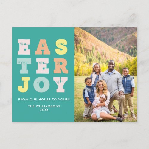 Modern Easter Typographic Family Photo Holiday Postcard