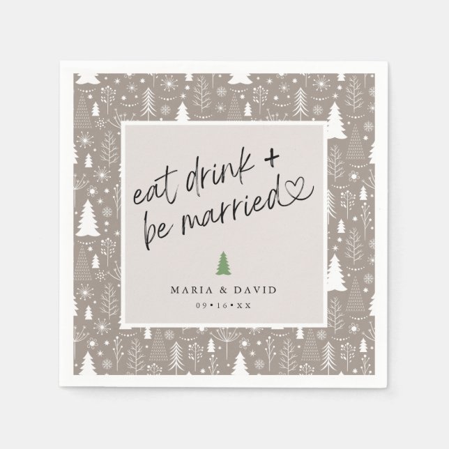 Modern Eat Drink and Be Married Christmas Pattern Napkins (Front)