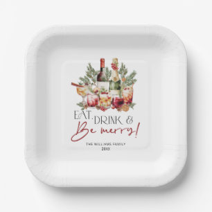 Modern Eat Drink and Be Merry Christmas Holiday Paper Plates