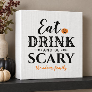 Modern Eat Drink and Be Scary White Halloween Faux Canvas Print