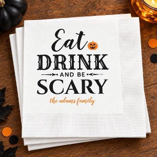 Modern Eat Drink and Be Scary White Halloween Napkins