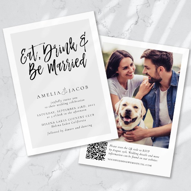 Modern Eat Drink Be Married Funny QR Code Wedding Invitation (Creator Uploaded)