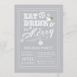 Modern Eat Drink Be Merry Holiday Invitation