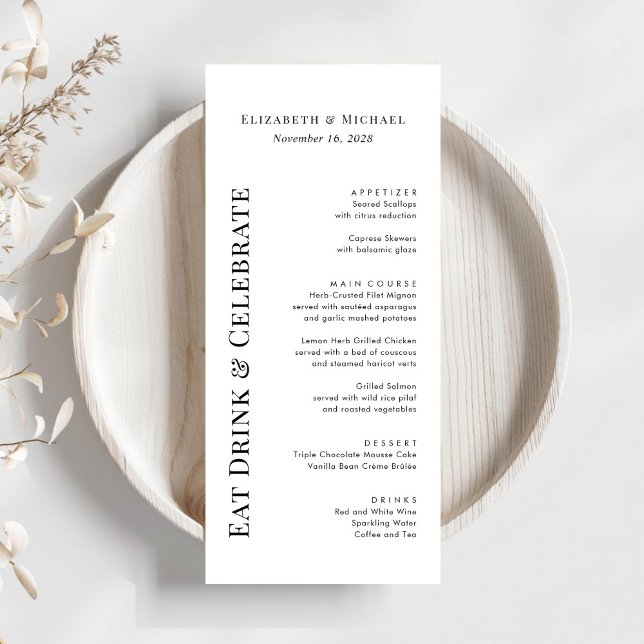 Modern Eat Drink Celebrate Wedding Menu (Creator Uploaded)