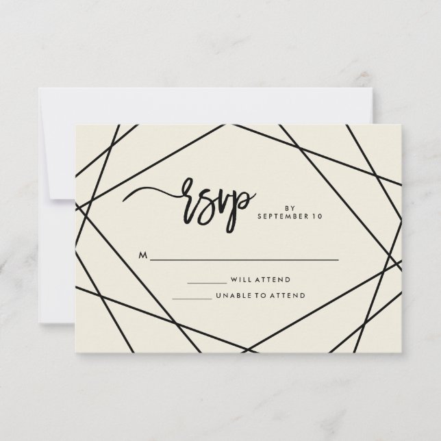Modern Ecru and Black Geometric Wedding RSVP Card (Front)