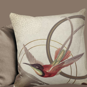 Modern Ecru Hummingbird Design   Taupe Throw Pillow