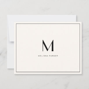 Modern Ecru Minimalist monogram flat Thank You Card