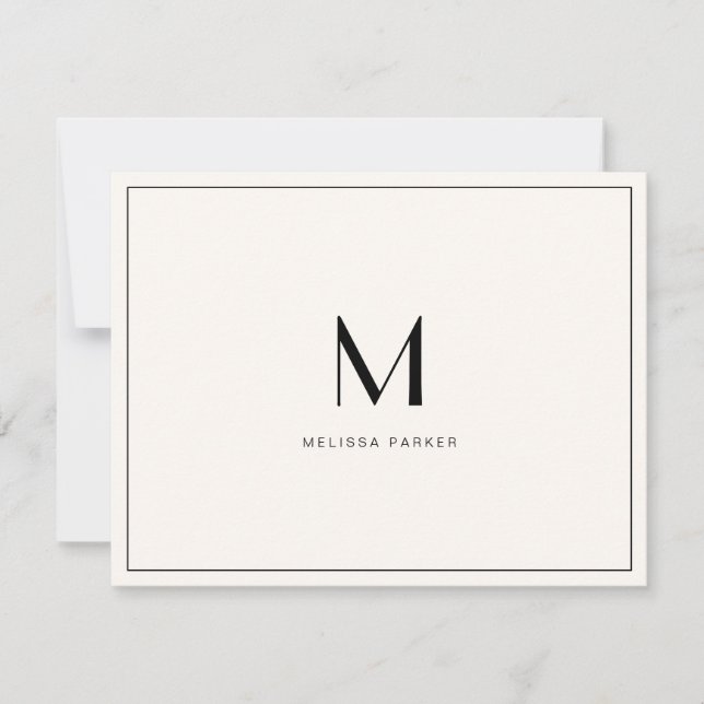 Modern Ecru Minimalist monogram flat Thank You Card (Front)