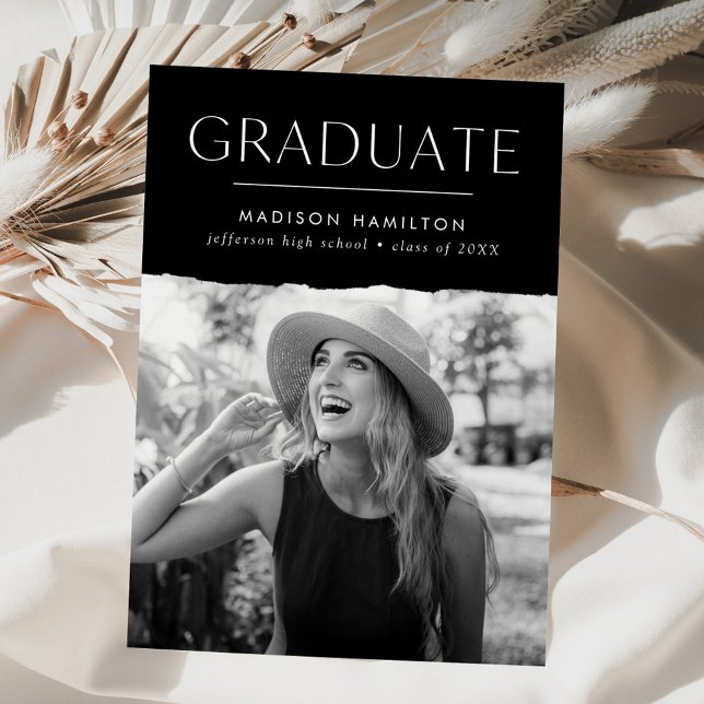Modern Edge Black Photo Graduation Announcement (Creator Uploaded)