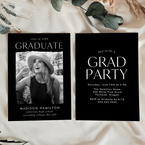 Modern Edge Black Photo Graduation Party Invitation